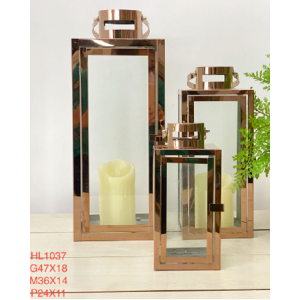 JOGO DE LANTERNAS  C/3 PCS QUADRADAS  ROSE