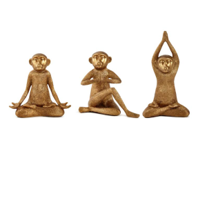 ESCULTURA DE TRIO MACACOS DOURADO EM POLIRRENA