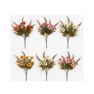 BUQUE DE MARGARIDA ENVELHECIDA COM 6 GALHOS E COMPLEMENTOS