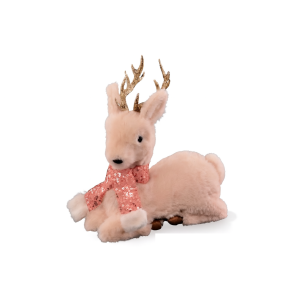 RENA DECORATIVA  ROSA FELPUDA DEITADA